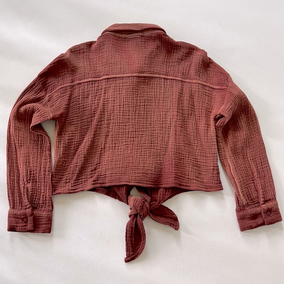 Hayden Girls Long Sleeve Tie Front Cropped Top - Picture 5 of 5